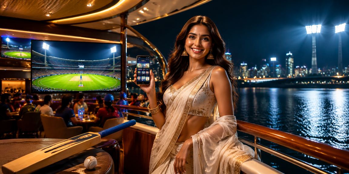 Indian woman betting on cricket in traditional saree watching live IPL match